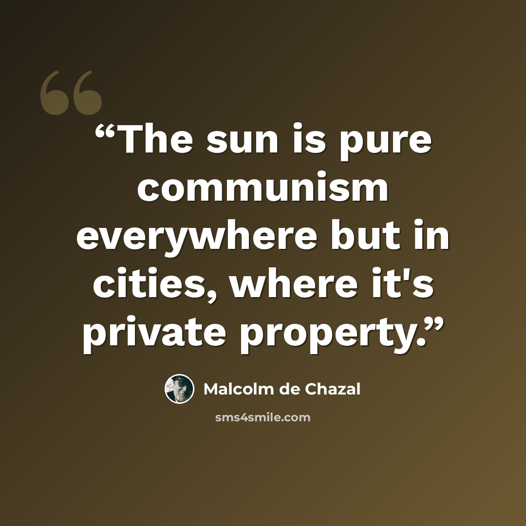 “The sun is pure communism everywhere but in cities, where it's private property.” quote by Malcolm de Chazal