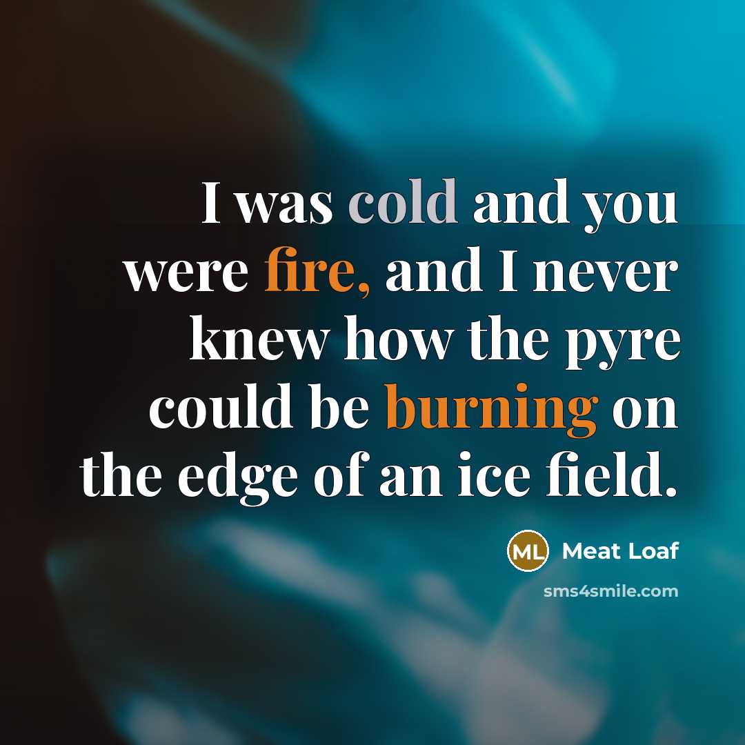 “I was cold and you were fire, and I never knew how the pyre could be burning on the edge of an ice field.” quote by Meat Loaf