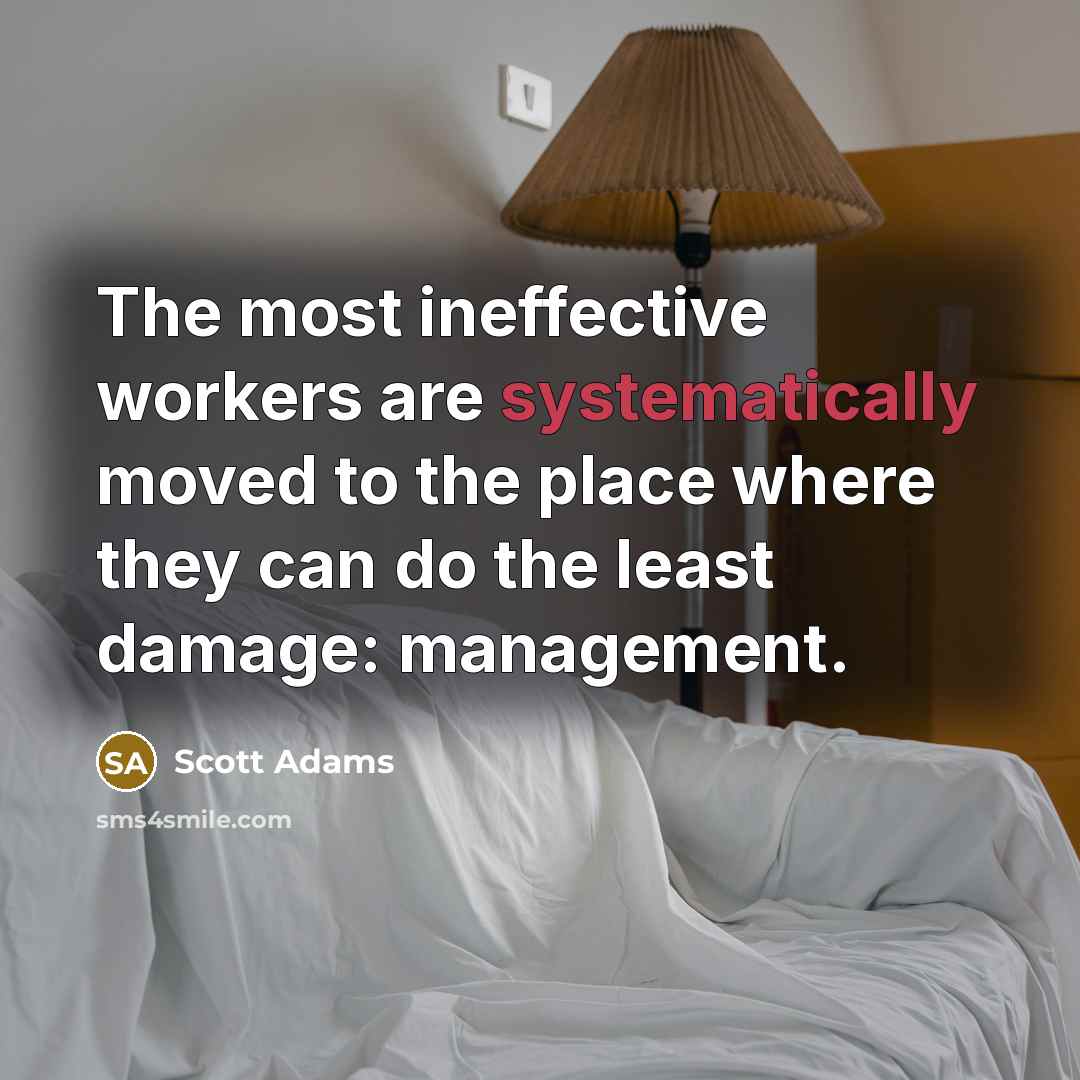 “The most ineffective workers are systematically moved to the place where they can do the least damage: management.” quote by Scott Adams