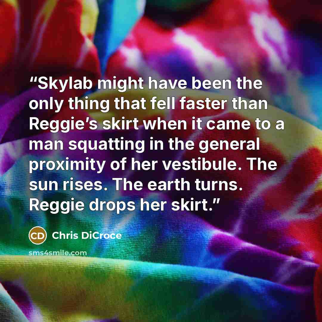 “Skylab might have been the only thing that fell faster than Reggie’s skirt when it came to a man squatting in the general proximity of her vestibule. The sun rises. The earth turns. Reggie drops her skirt.” quote by Chris DiCroce