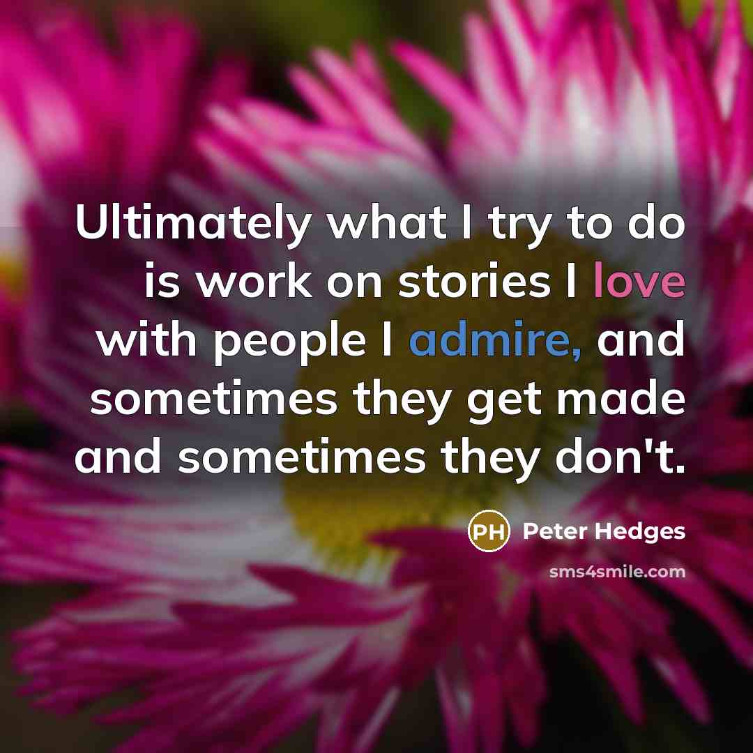 “Ultimately what I try to do is work on stories I love with people I admire, and sometimes they get made and sometimes they don't.” quote by Peter Hedges
