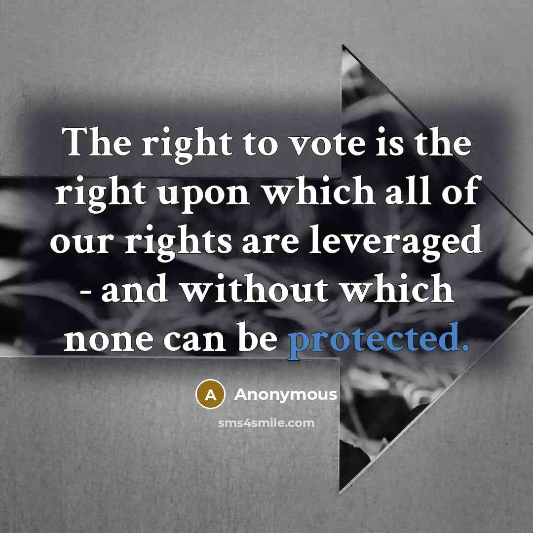 “The right to vote is the right upon which all of our rights are leveraged - and without which none can be protected.” quote by Anonymous