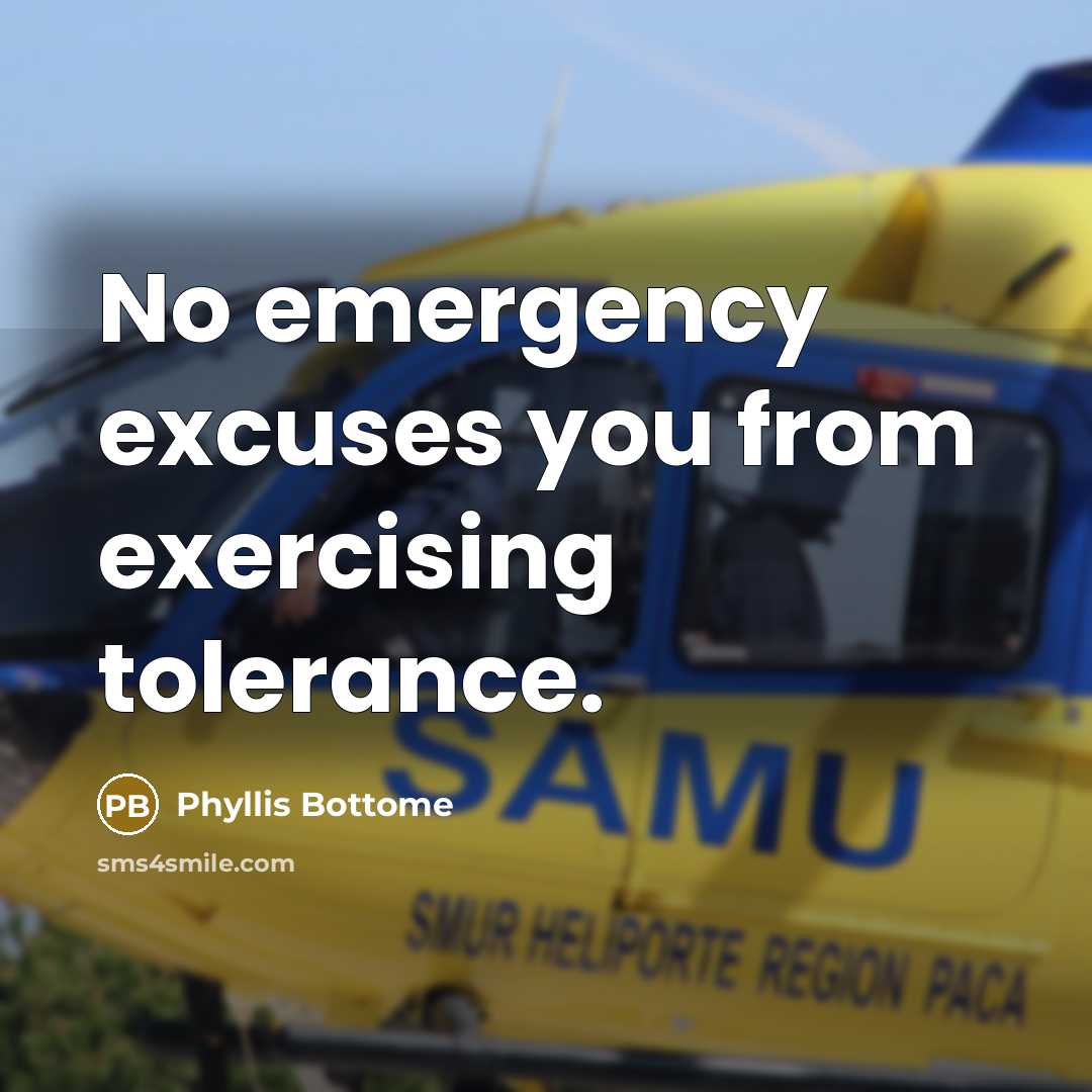 “No emergency excuses you from exercising tolerance.” quote by Phyllis Bottome