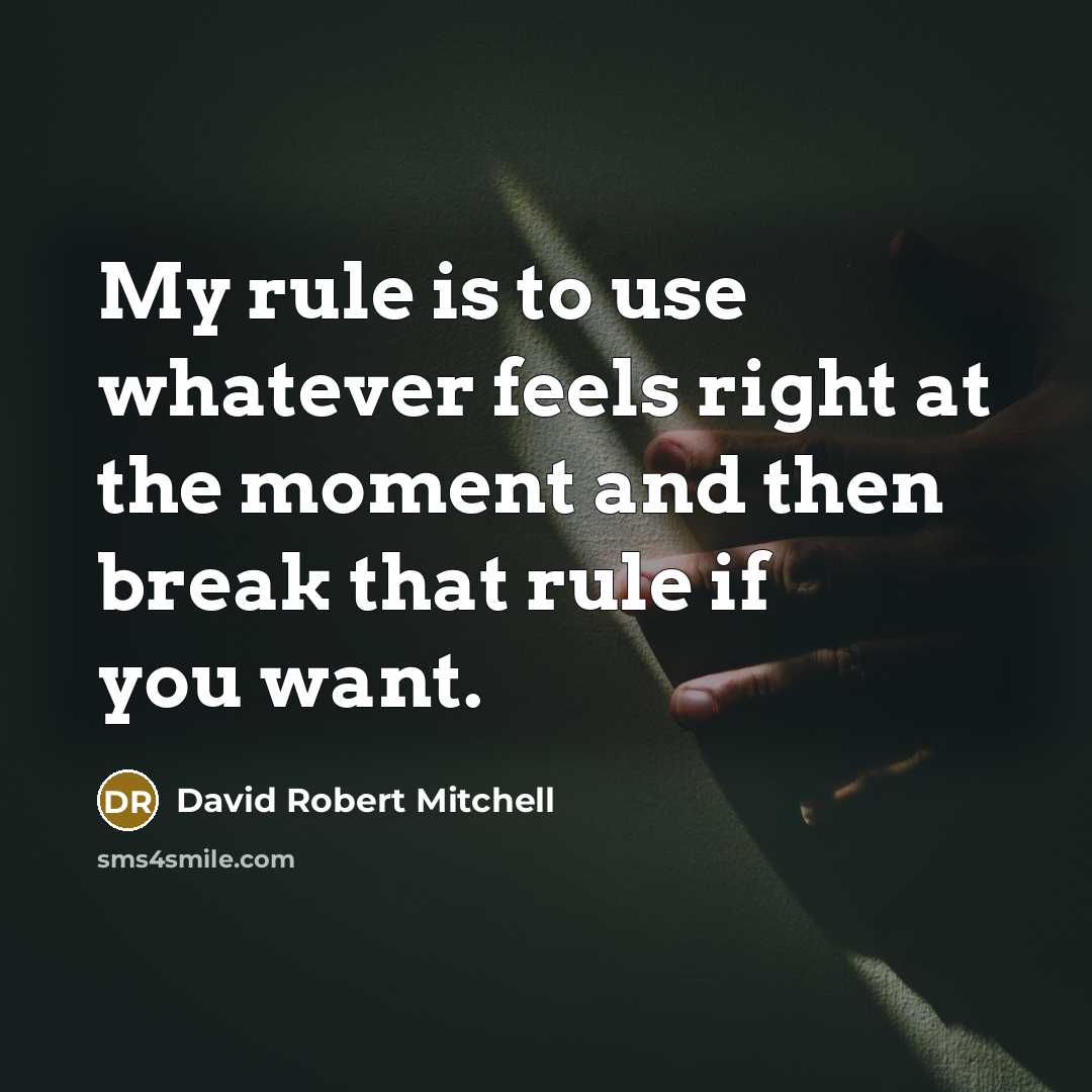 “My rule is to use whatever feels right at the moment and then break that rule if you want.” quote by David Robert Mitchell