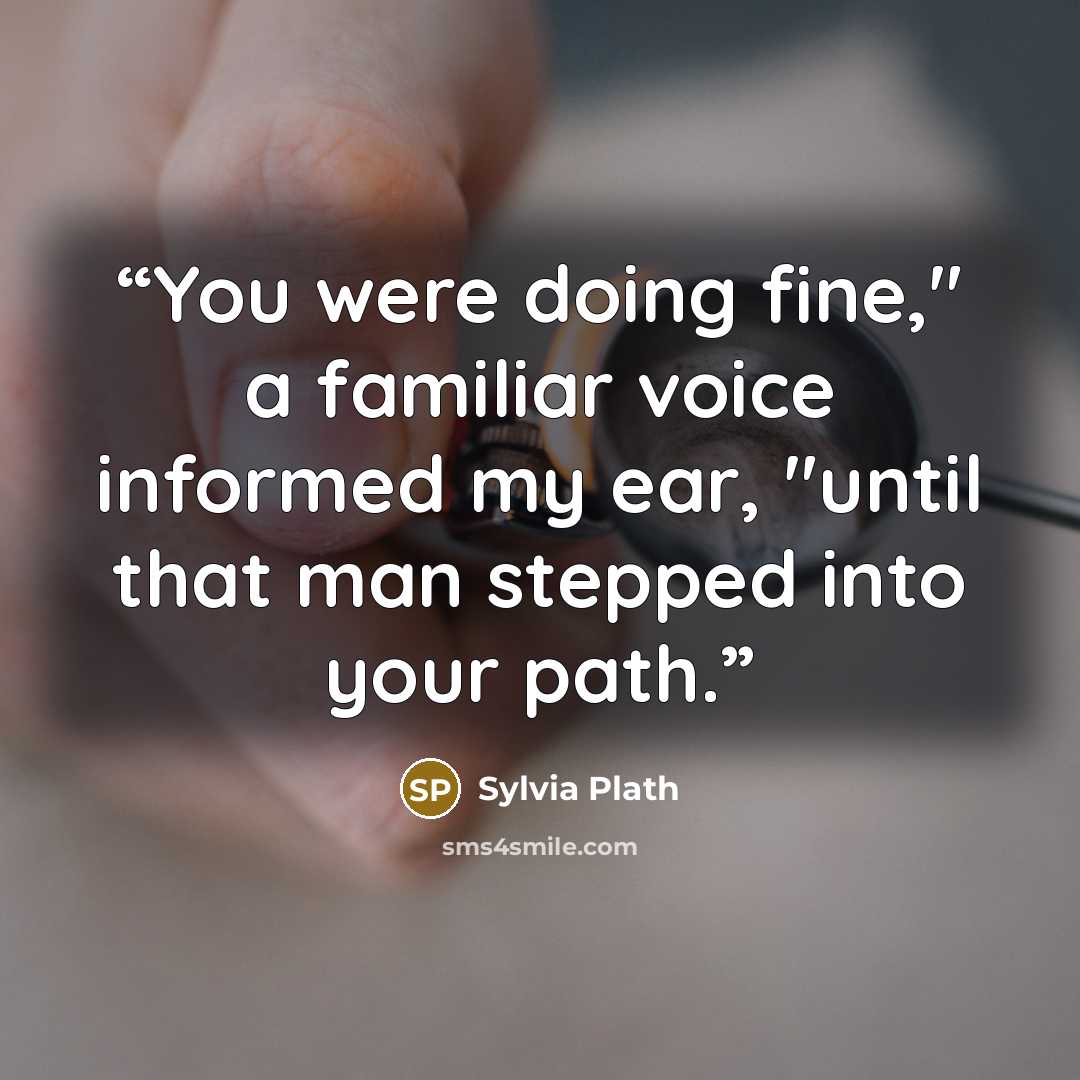 “You were doing fine," a familiar voice informed my ear, "until that man stepped into your path.” quote by Sylvia Plath