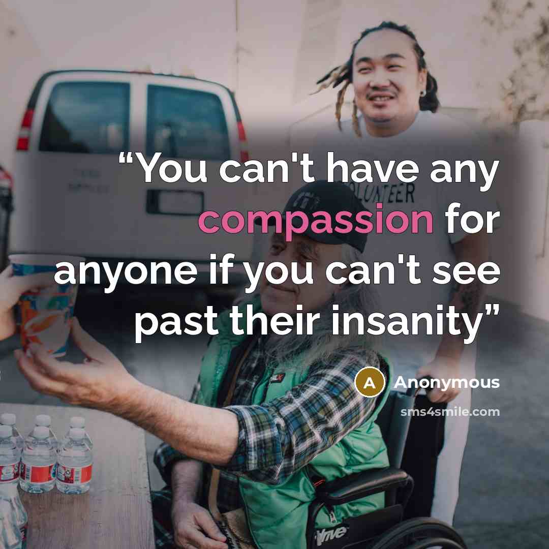 “You can't have any compassion for anyone if you can't see past their insanity” quote by Anonymous