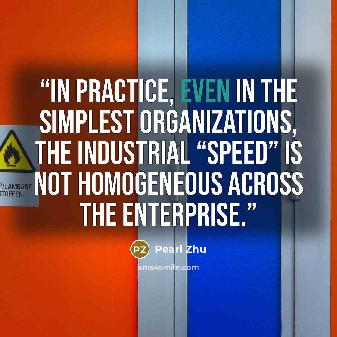 “In practice, even in the simplest organizations, the industrial “speed” is not homogeneous across the enterprise.” quote by Pearl Zhu