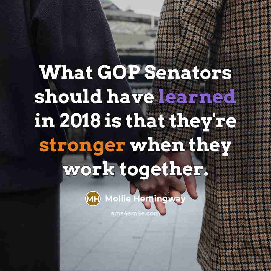 “What GOP Senators should have learned in 2018 is that they're stronger when they work together.” quote by Mollie Hemingway