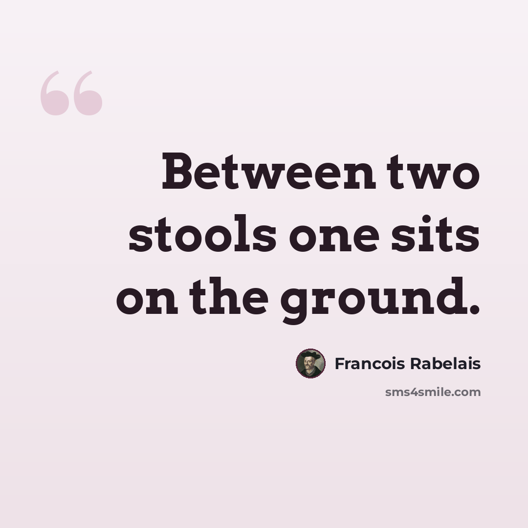 “Between two stools one sits on the ground.” quote by Francois Rabelais