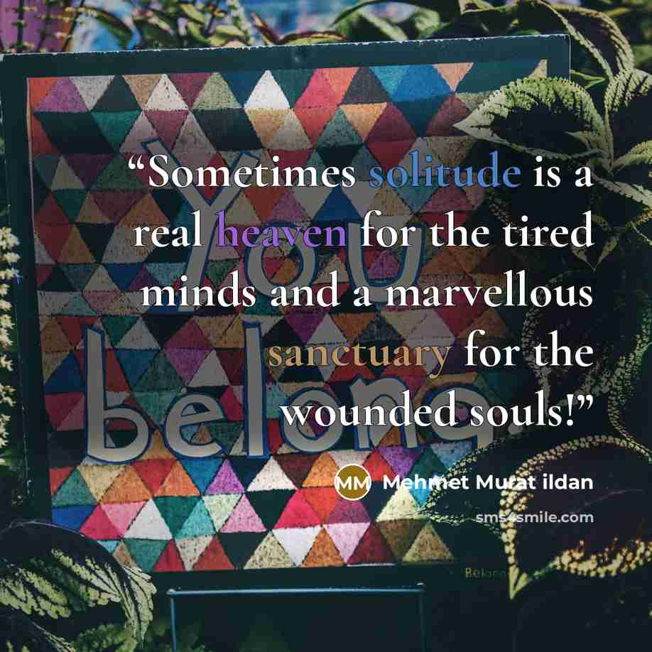 “Sometimes solitude is a real heaven for the tired minds and a marvellous sanctuary for the wounded souls!” quote by Mehmet Murat ildan