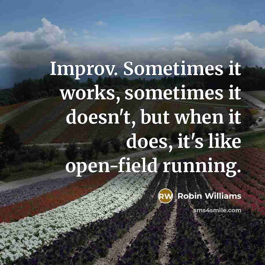 “Improv. Sometimes it works, sometimes it doesn't, but when it does, it's like open-field running.” quote by Robin Williams