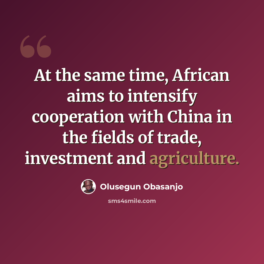 “At the same time, African aims to intensify cooperation with China in the fields of trade, investment and agriculture.” quote by Olusegun Obasanjo
