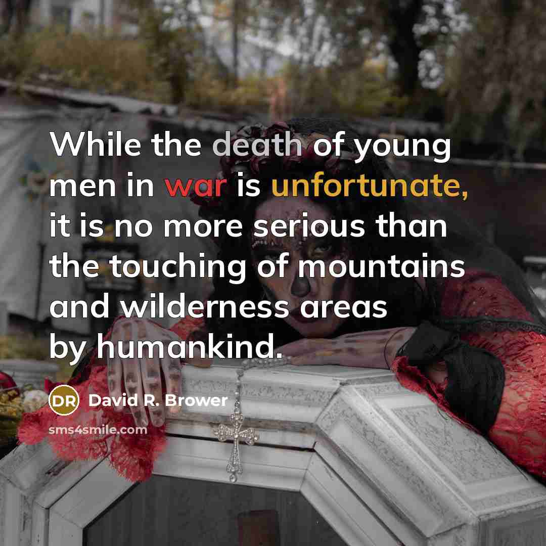 “While the death of young men in war is unfortunate, it is no more serious than the touching of mountains and wilderness areas by humankind.” quote by David R. Brower