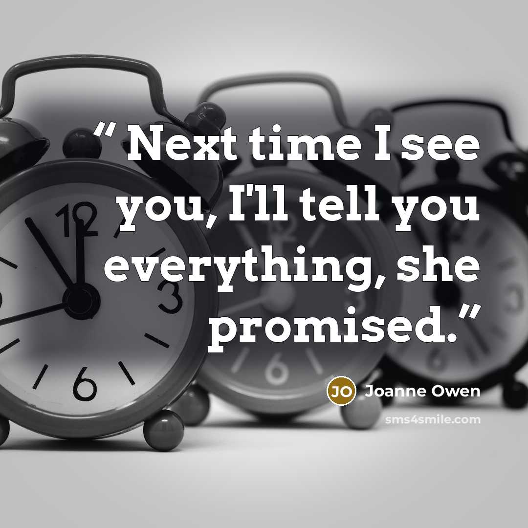 “Next time I see you, I'll tell you everything, she promised.” quote by Joanne Owen