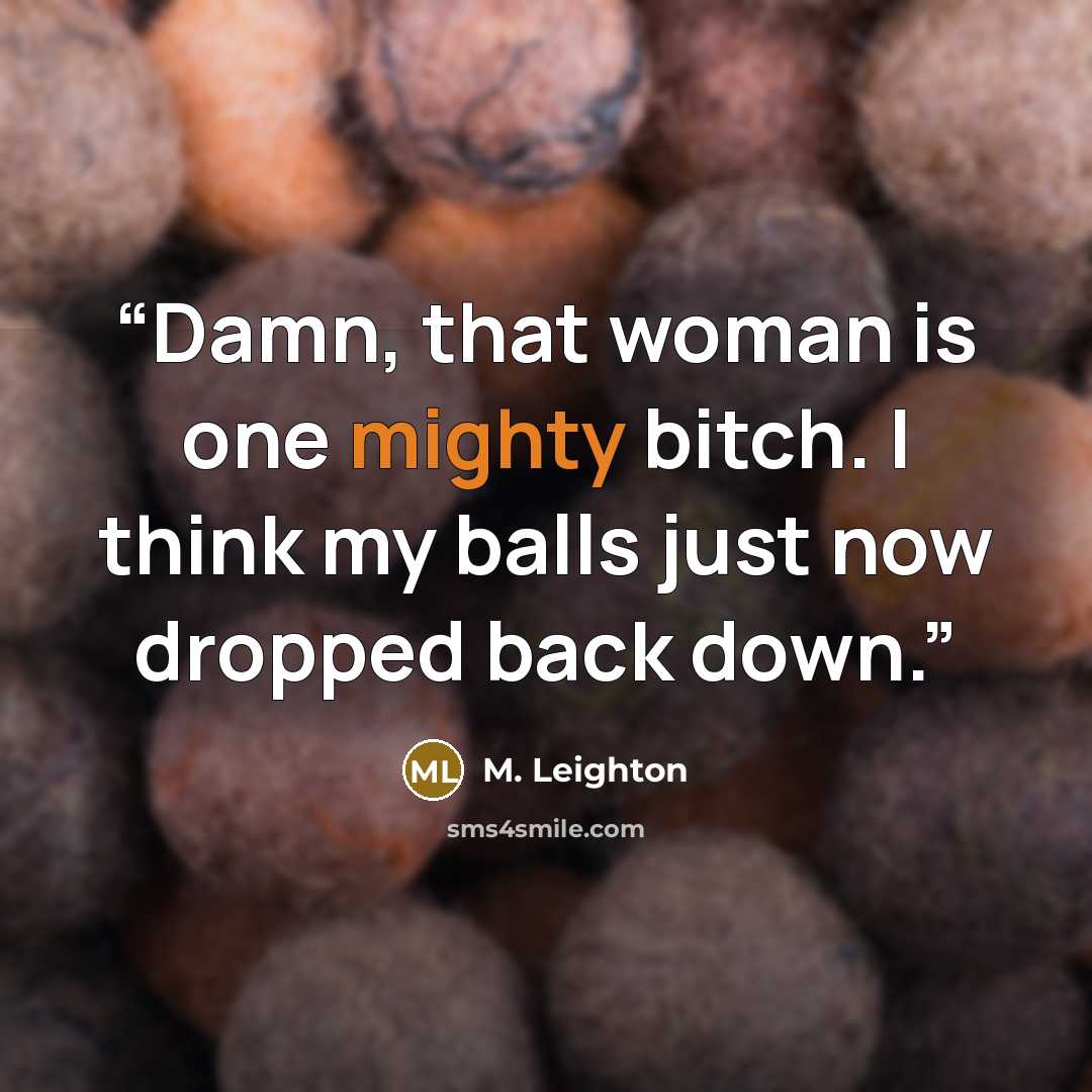 “Damn, that woman is one mighty bitch. I think my balls just now dropped back down.” quote by M. Leighton