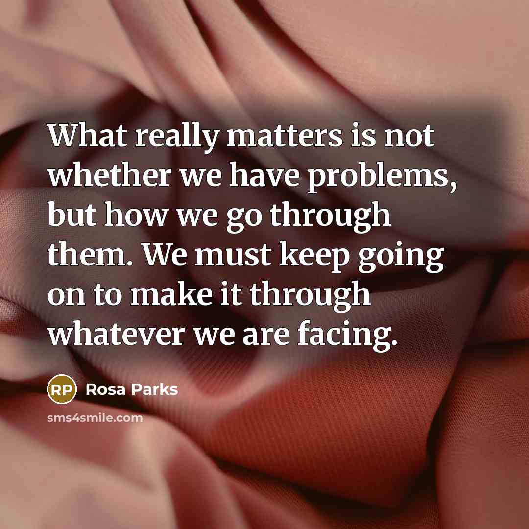 “What really matters is not whether we have problems, but how we go through them. We must keep going on to make it through whatever we are facing.” quote by Rosa Parks