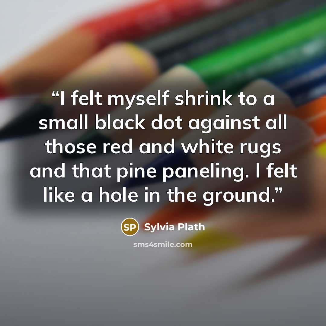 “I felt myself shrink to a small black dot against all those red and white rugs and that pine paneling. I felt like a hole in the ground.” quote by Sylvia Plath