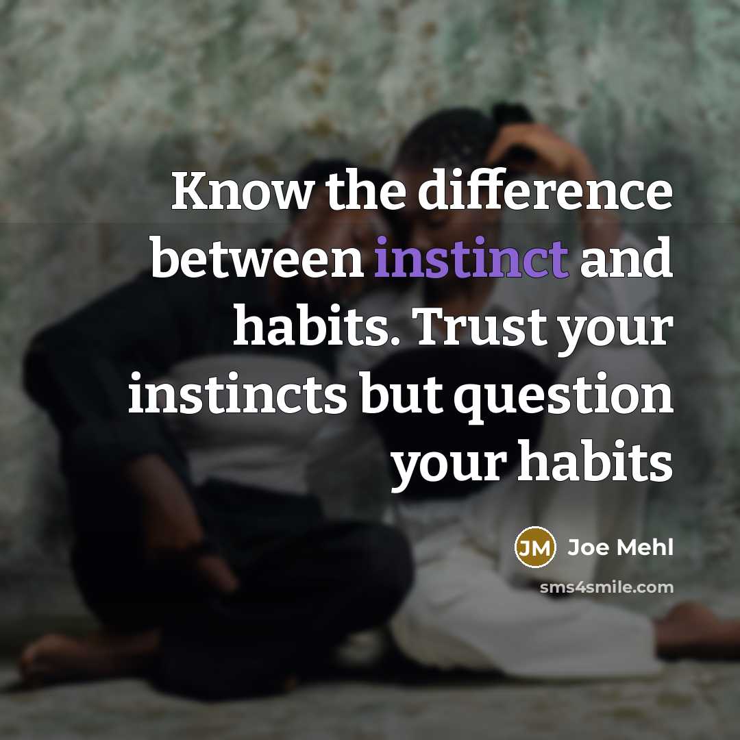 “Know the difference between instinct and habits. Trust your instincts but question your habits” quote by Joe Mehl