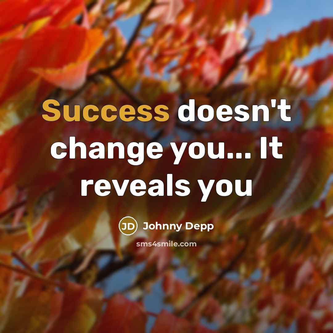 “Success doesn't change you... It reveals you” quote by Johnny Depp