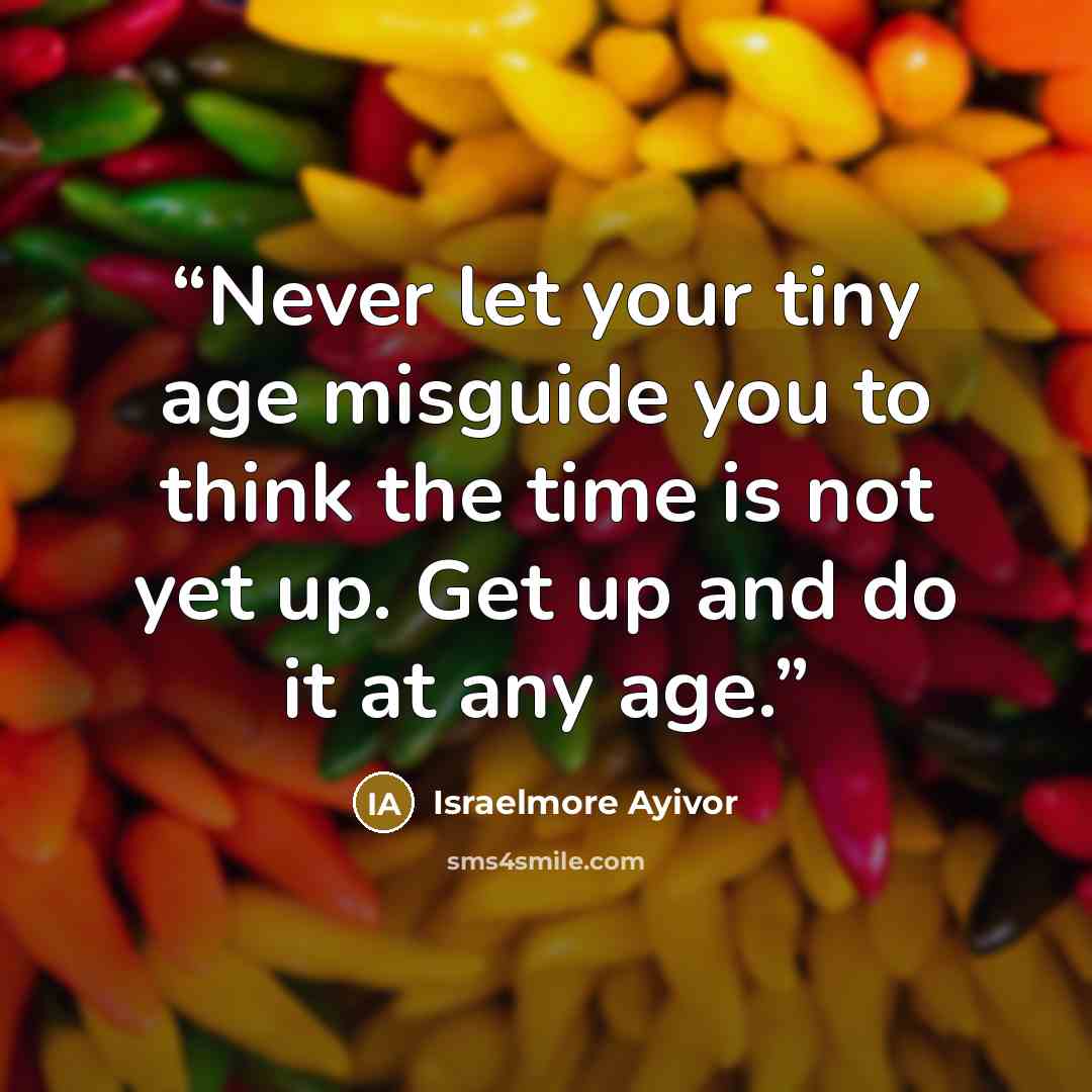 “Never let your tiny age misguide you to think the time is not yet up. Get up and do it at any age.” quote by Israelmore Ayivor