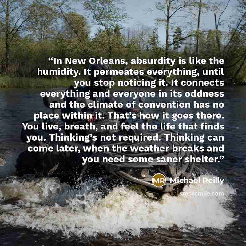 “In New Orleans, absurdity is like the humidity. It permeates everything, until you stop noticing it. It connects everything and everyone in its oddness and the climate of convention has no place within it. That’s how it goes there. You live, breath, and feel the life that finds you. Thinking’s not…” quote by Michael Reilly