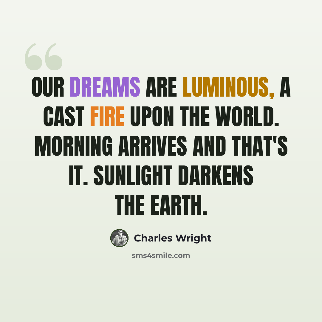 “Our dreams are luminous, a cast fire upon the world. Morning arrives and that's it. Sunlight darkens the earth.” quote by Charles Wright