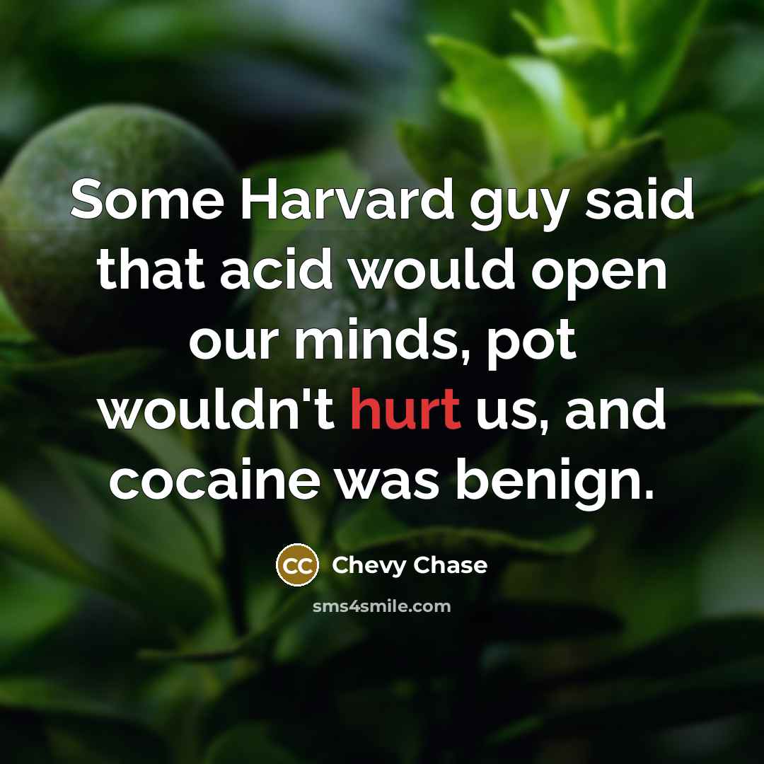 “Some Harvard guy said that acid would open our minds, pot wouldn't hurt us, and cocaine was benign.” quote by Chevy Chase