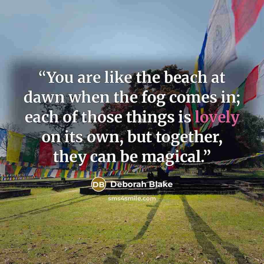 “You are like the beach at dawn when the fog comes in; each of those things is lovely on its own, but together, they can be magical.” quote by Deborah Blake