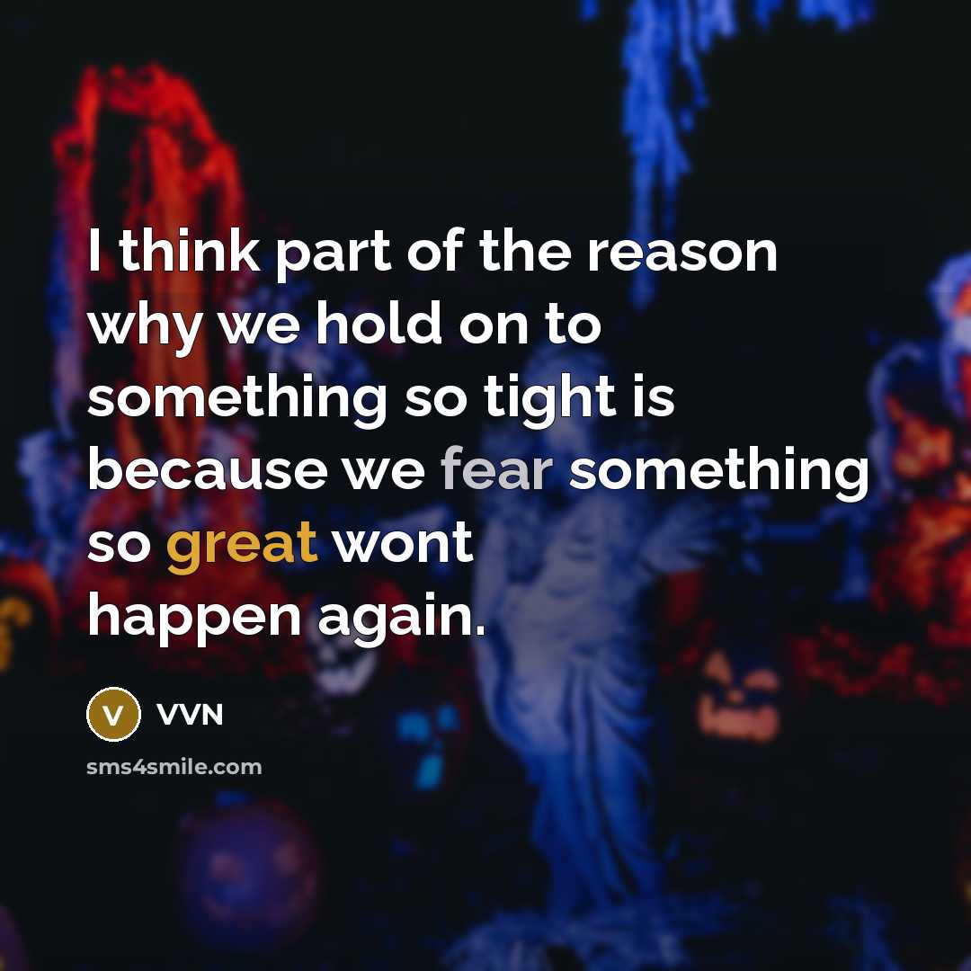 “I think part of the reason why we hold on to something so tight is because we fear something so great wont happen again.” quote by VVN