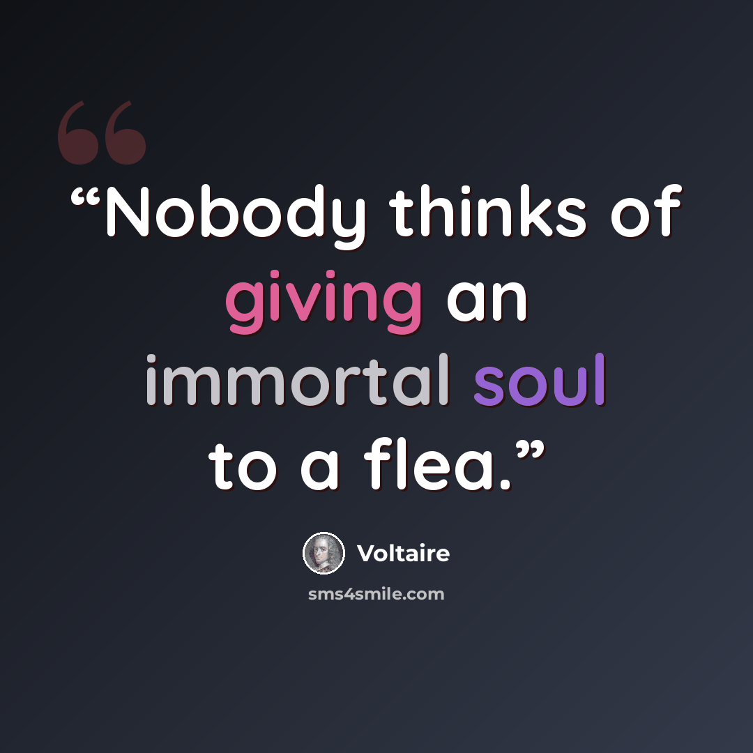 “Nobody thinks of giving an immortal soul to a flea.” quote by Voltaire