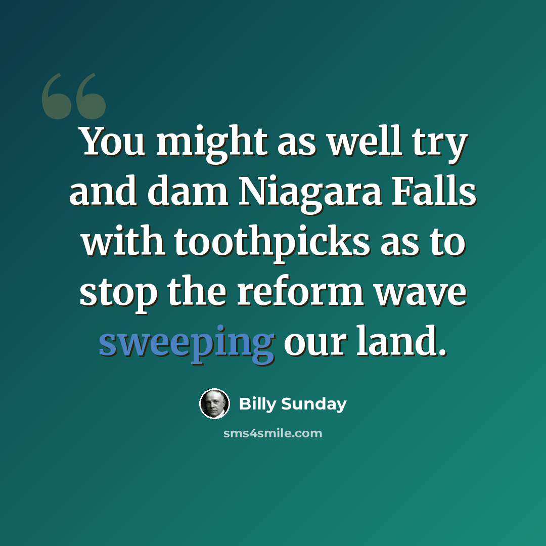 “You might as well try and dam Niagara Falls with toothpicks as to stop the reform wave sweeping our land.” quote by Billy Sunday