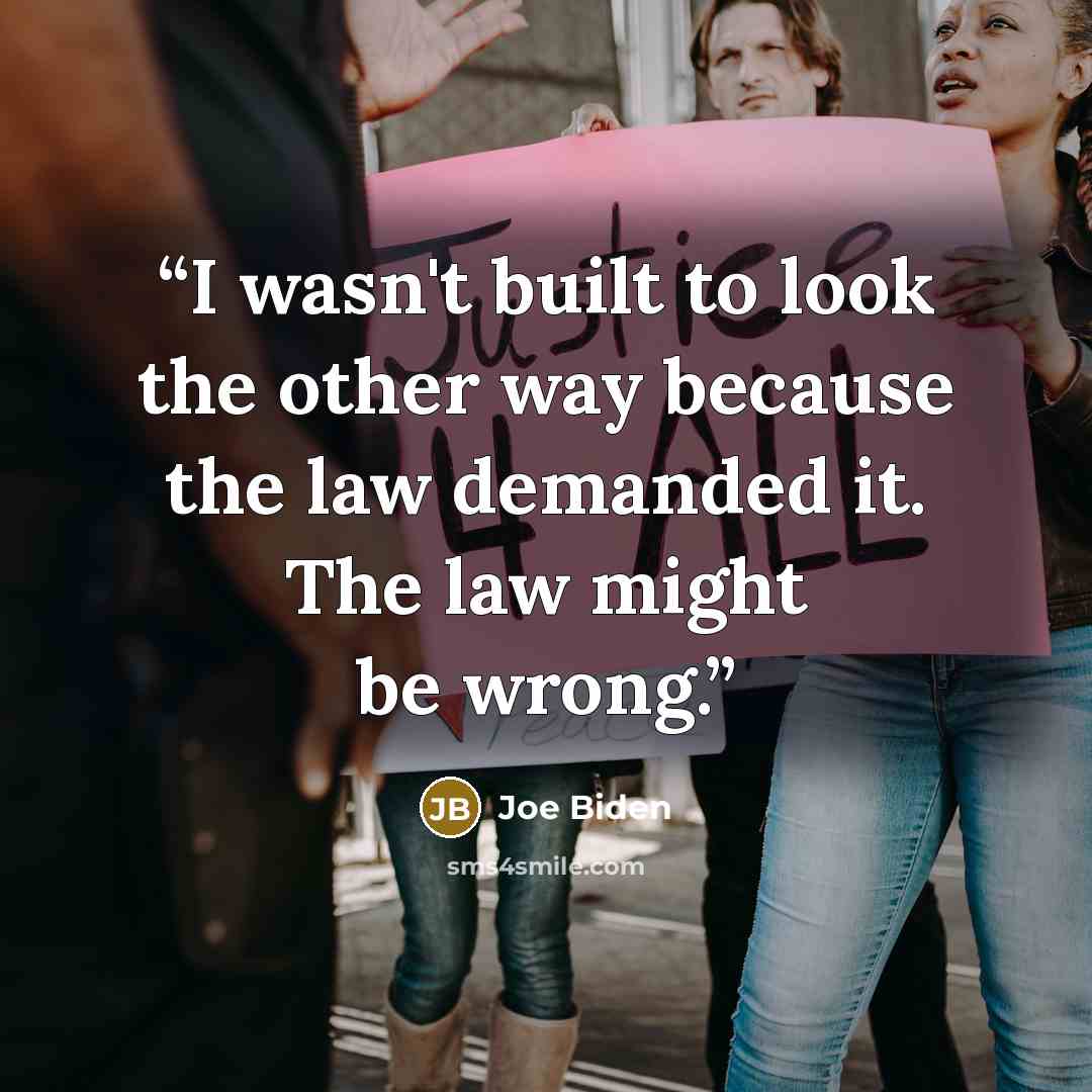 “I wasn't built to look the other way because the law demanded it. The law might be wrong.” quote by Joe Biden