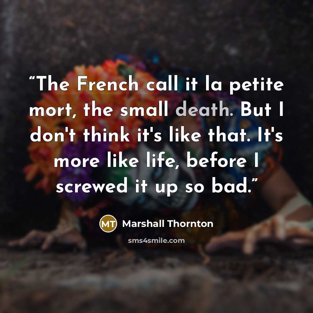“The French call it la petite mort, the small death. But I don't think it's like that. It's more like life, before I screwed it up so bad.” quote by Marshall Thornton