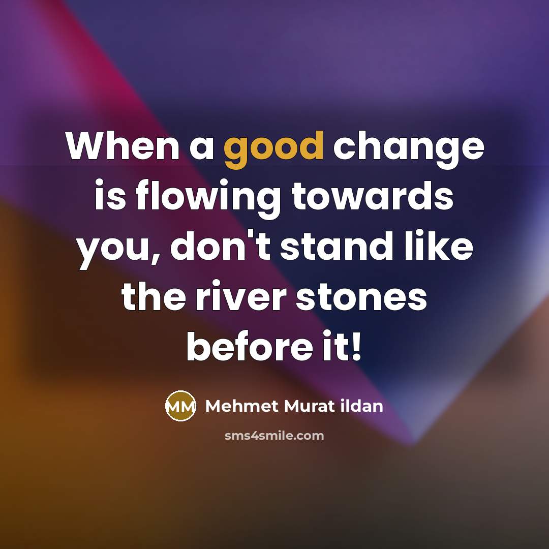 “When a good change is flowing towards you, don't stand like the river stones before it!” quote by Mehmet Murat Ildan