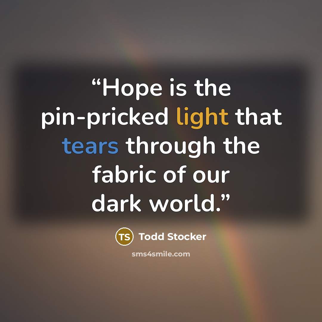 “Hope is the pin-pricked light that tears through the fabric of our dark world.” quote by Todd Stocker
