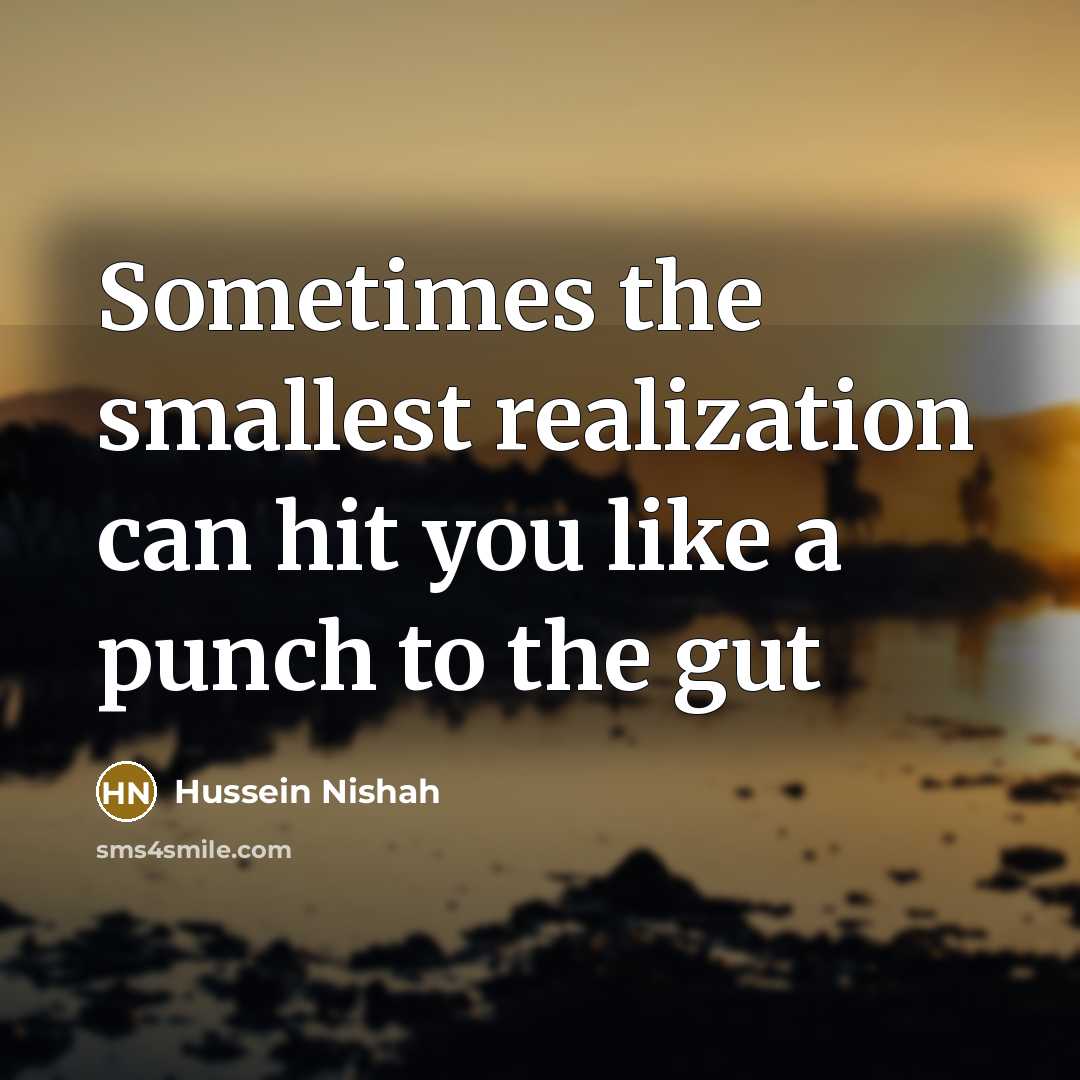 “Sometimes the smallest realization can hit you like a punch to the gut” quote by Hussein Nishah