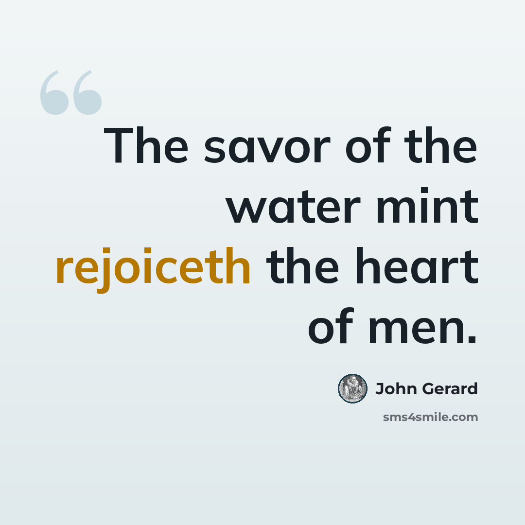 “The savor of the water mint rejoiceth the heart of men.” quote by John Gerard