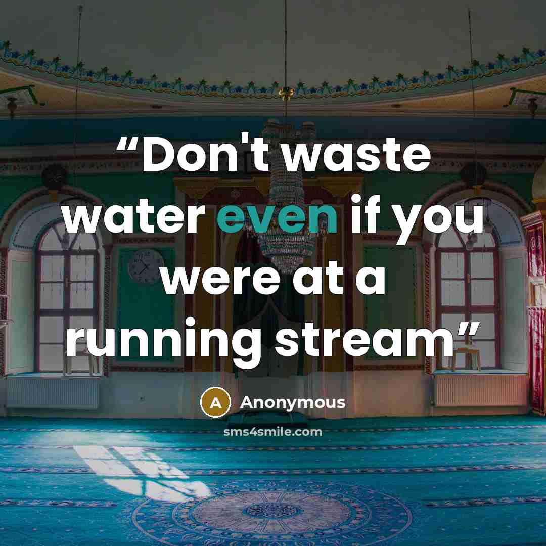 “Don't waste water even if you were at a running stream” quote by Anonymous