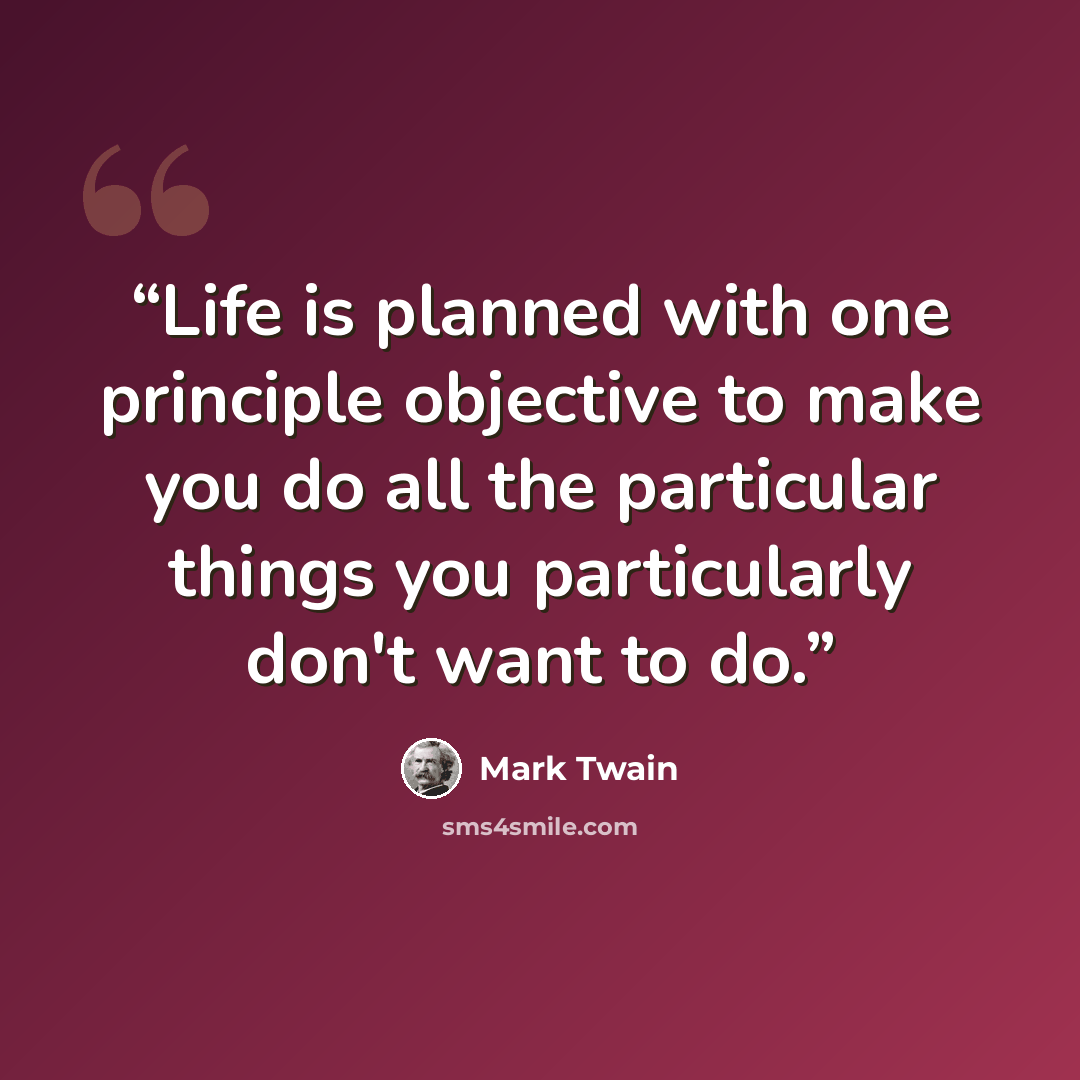 “Life is planned with one principle objective to make you do all the particular things you particularly don't want to do.” quote by Mark Twain