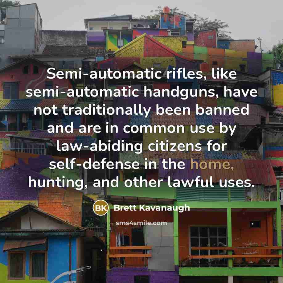 “Semi-automatic rifles, like semi-automatic handguns, have not traditionally been banned and are in common use by law-abiding citizens for self-defense in the home, hunting, and other lawful uses.” quote by Brett Kavanaugh