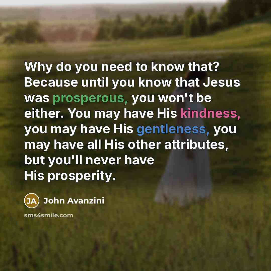 “Why do you need to know that? Because until you know that Jesus was prosperous, you won't be either. You may have His kindness, you may have His gentleness, you may have all His other attributes, but you'll never have His prosperity.” quote by John Avanzini