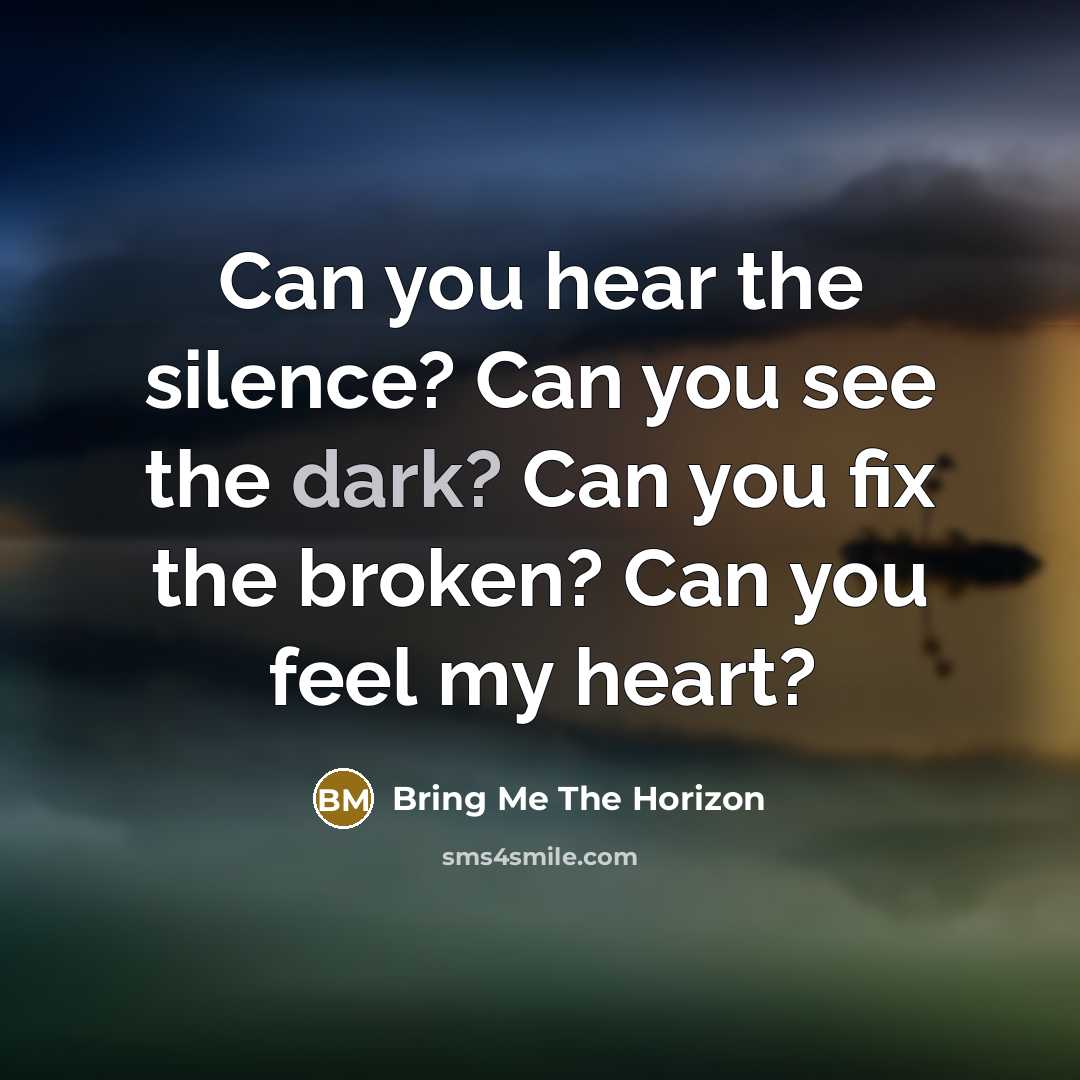 “Can you hear the silence? Can you see the dark? Can you fix the broken? Can you feel my heart?” quote by Bring Me The Horizon