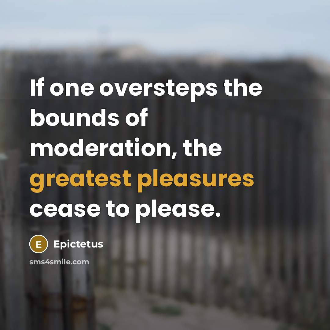“If one oversteps the bounds of moderation, the greatest pleasures cease to please.” quote by Epictetus
