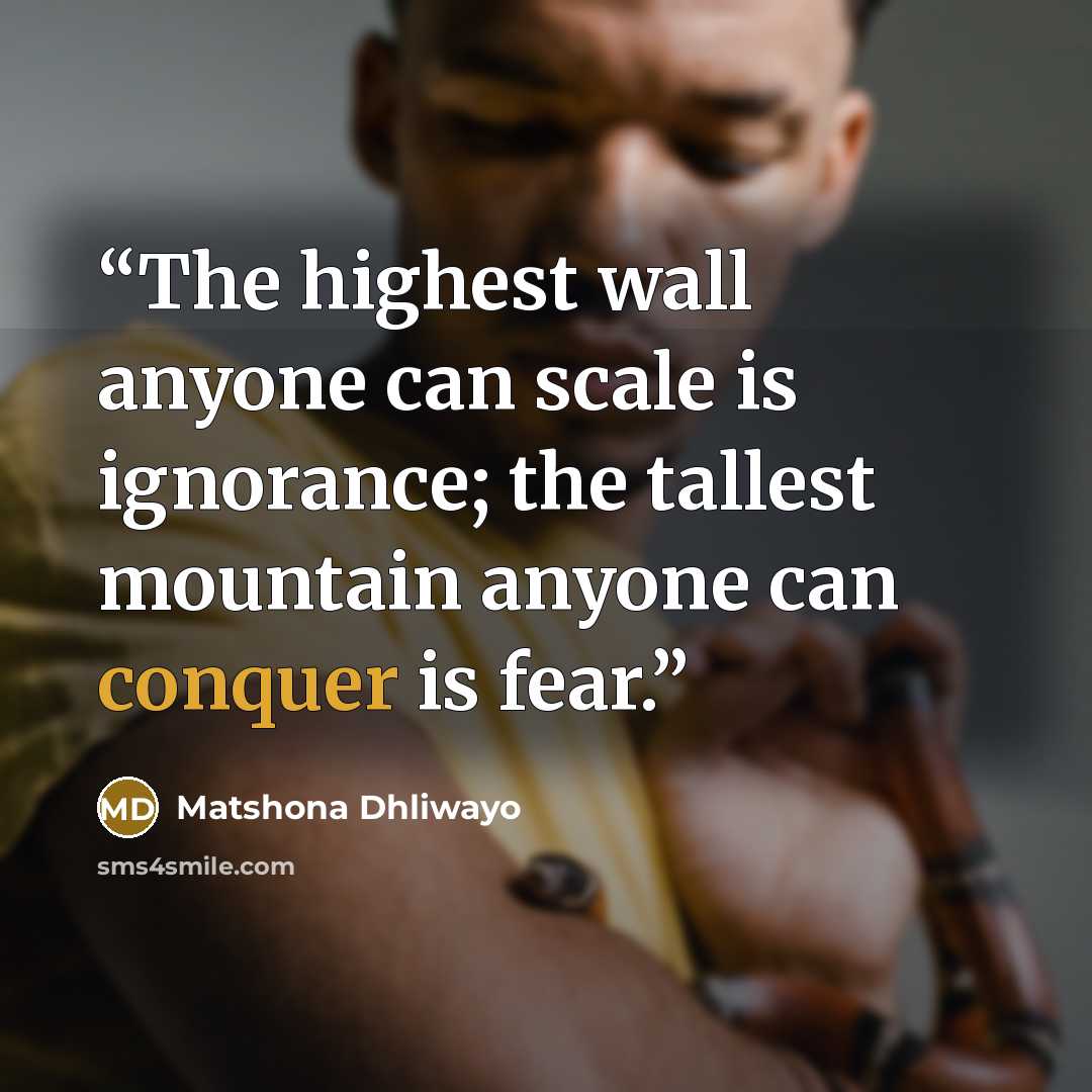 “The highest wall anyone can scale is ignorance; the tallest mountain anyone can conquer is fear.” quote by Matshona Dhliwayo