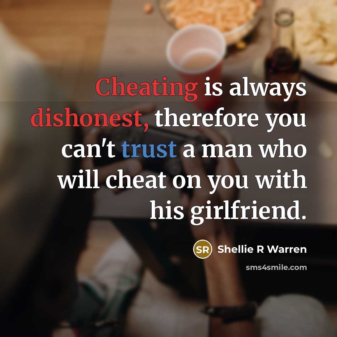“Cheating is always dishonest, therefore you can't trust a man who will cheat on you with his girlfriend.” quote by Shellie R Warren