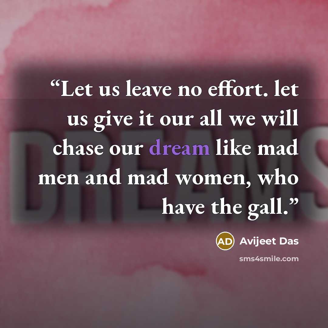 “Let us leave no effort. let us give it our all we will chase our dream like mad men and mad women, who have the gall.” quote by Avijeet Das