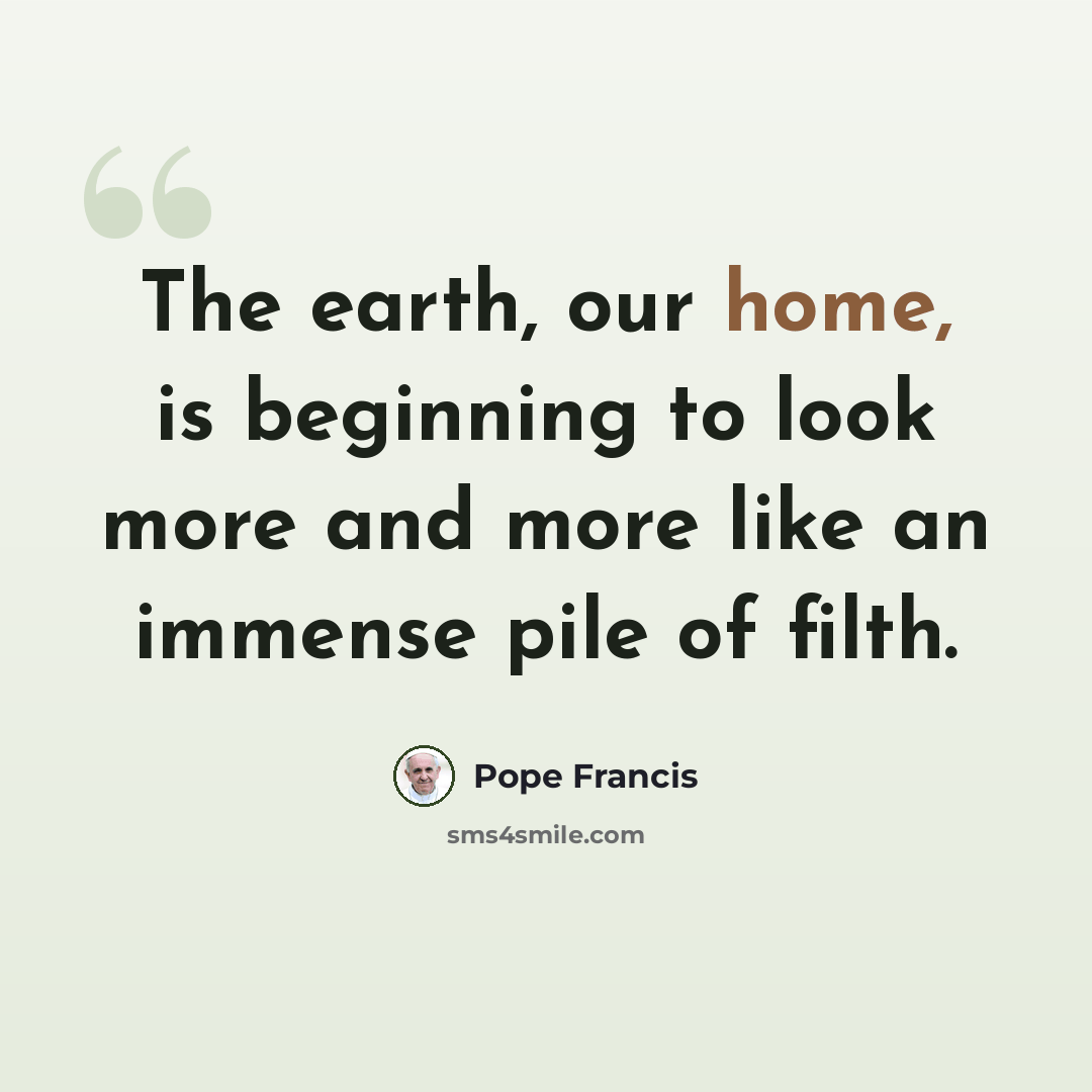 “The earth, our home, is beginning to look more and more like an immense pile of filth.” quote by Pope Francis