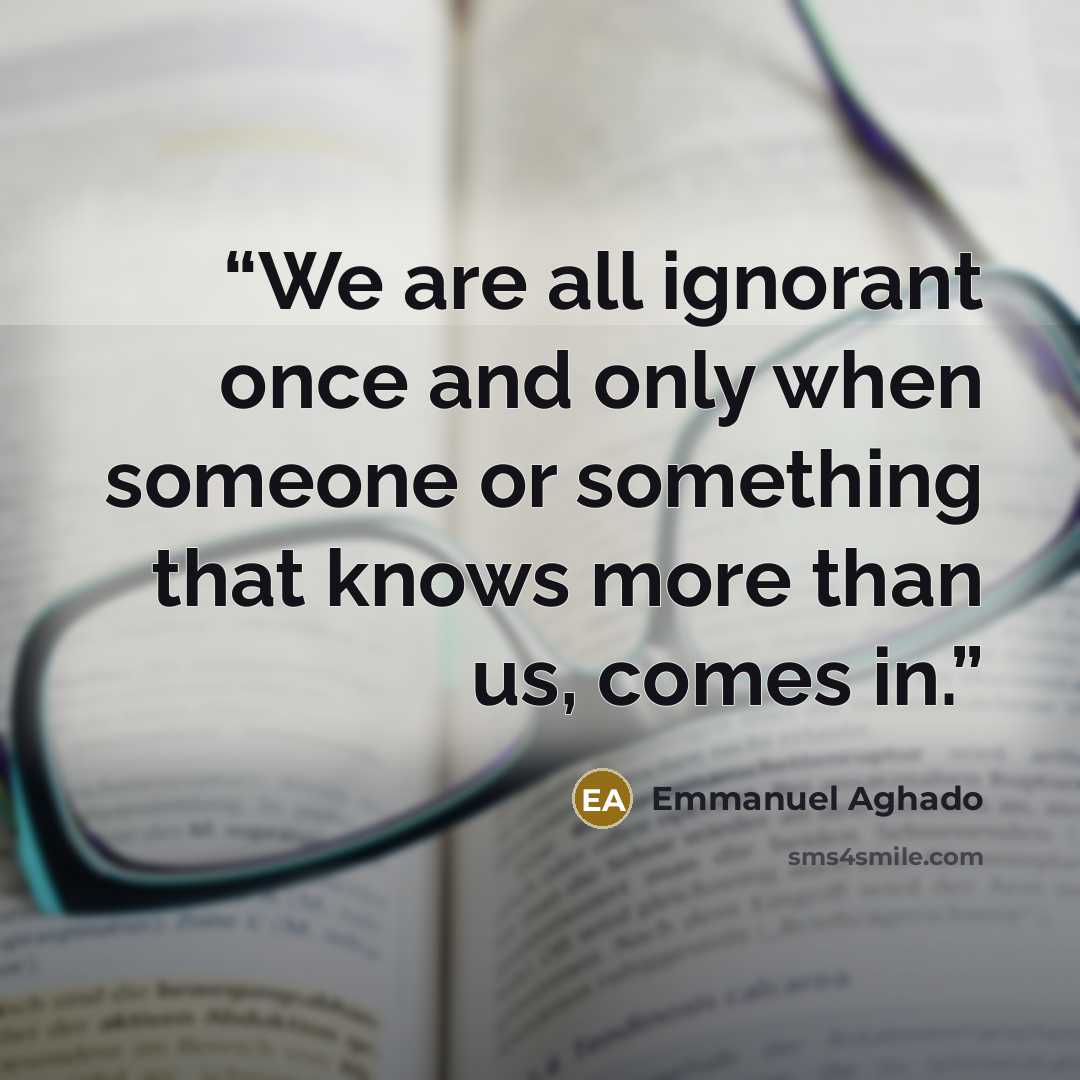 “We are all ignorant once and only when someone or something that knows more than us, comes in.” quote by Emmanuel Aghado