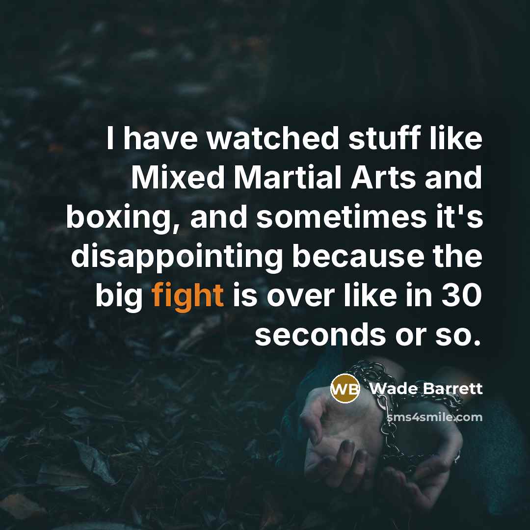 “I have watched stuff like Mixed Martial Arts and boxing, and sometimes it's disappointing because the big fight is over like in 30 seconds or so.” quote by Wade Barrett