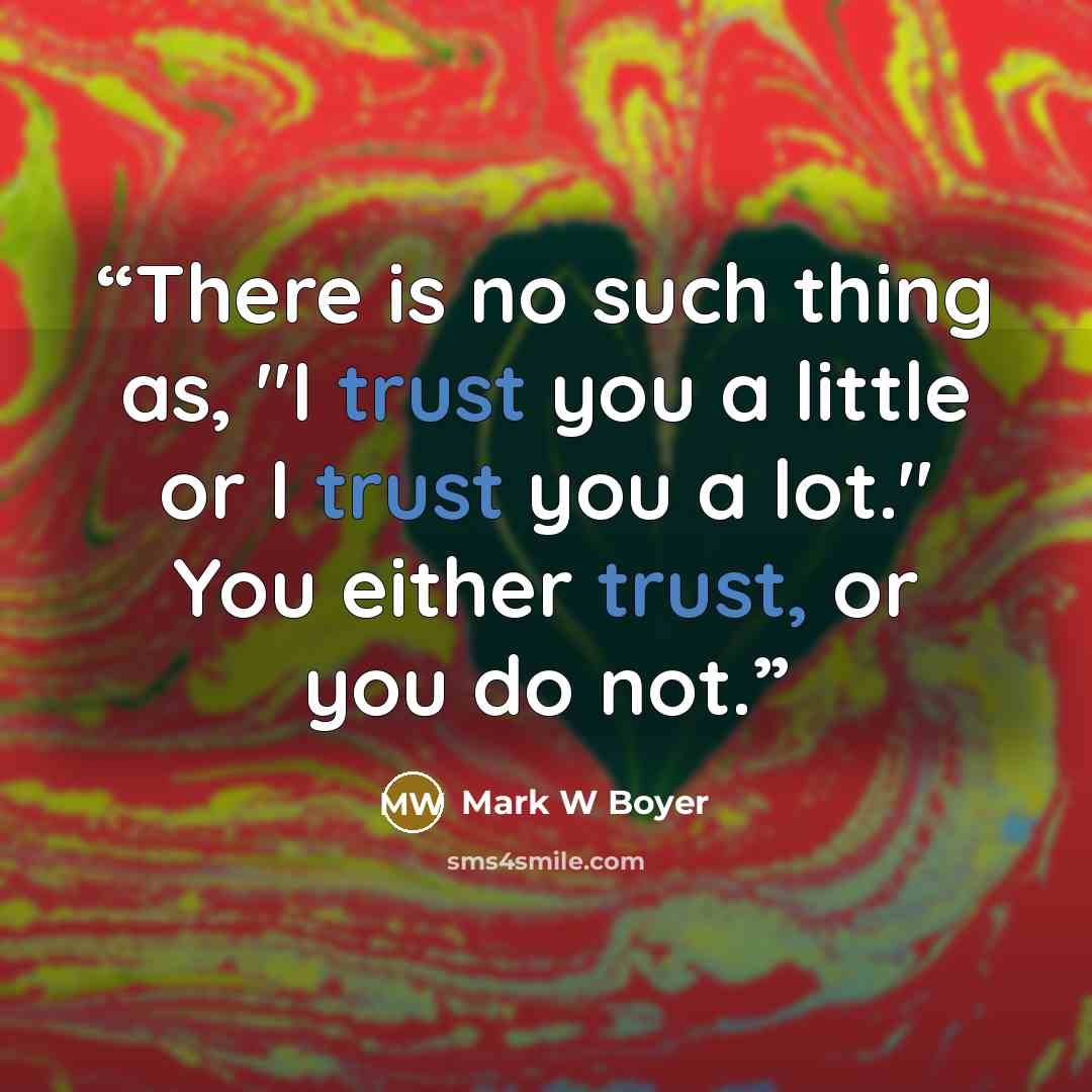 “There is no such thing as, "I trust you a little or I trust you a lot." You either trust, or you do not.” quote by Mark W Boyer